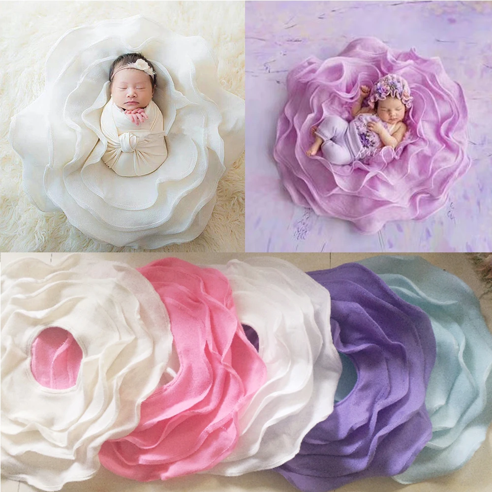 Newborn Photography Props Flokati Flower Shaped Posing Pod Nest Baskets Fill Background Baby Photoshoot Accessories Wool Blanket