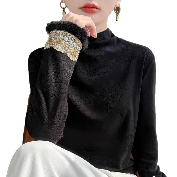 

2025 High-neck Long-sleeved Pullover Sweater with Thick Fleece Lining