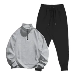 Autumn Winter Zipper Jacket Stand Collar Pullover Tracksuit Two-piece Tracksuit Casual Pants Men's Suit Sports Plus Size Set