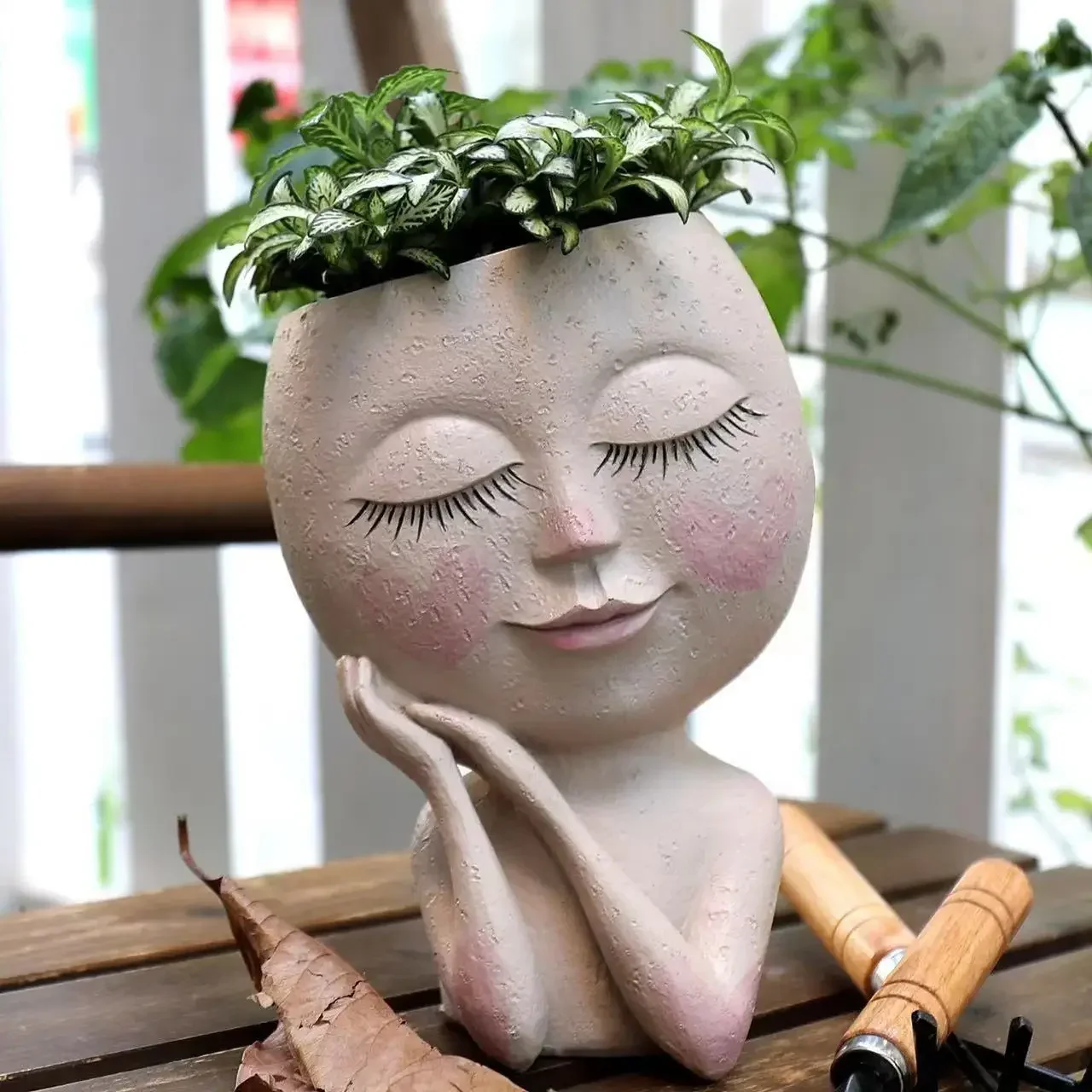 Human Face Resin Flower Pot Creative Succulents Flower Vase Sculpture Ornaments Indoor Outdoor Garden Villa Decoration Crafts