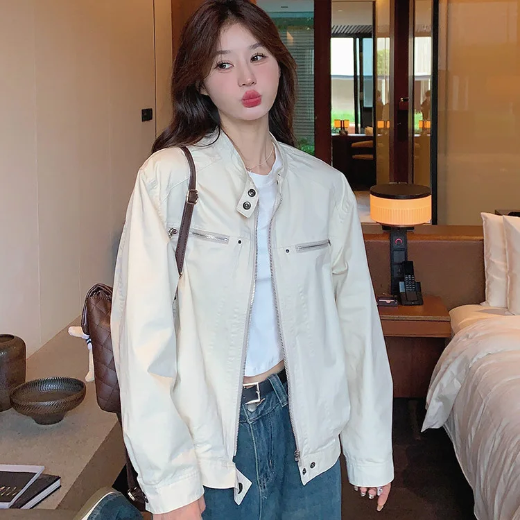 

Весенне-осенняя тонкая куртка-кардиган, женские куртки на молнии с длинным рукавом, простые модные однотонные женские пальто с высоким воротником, топы