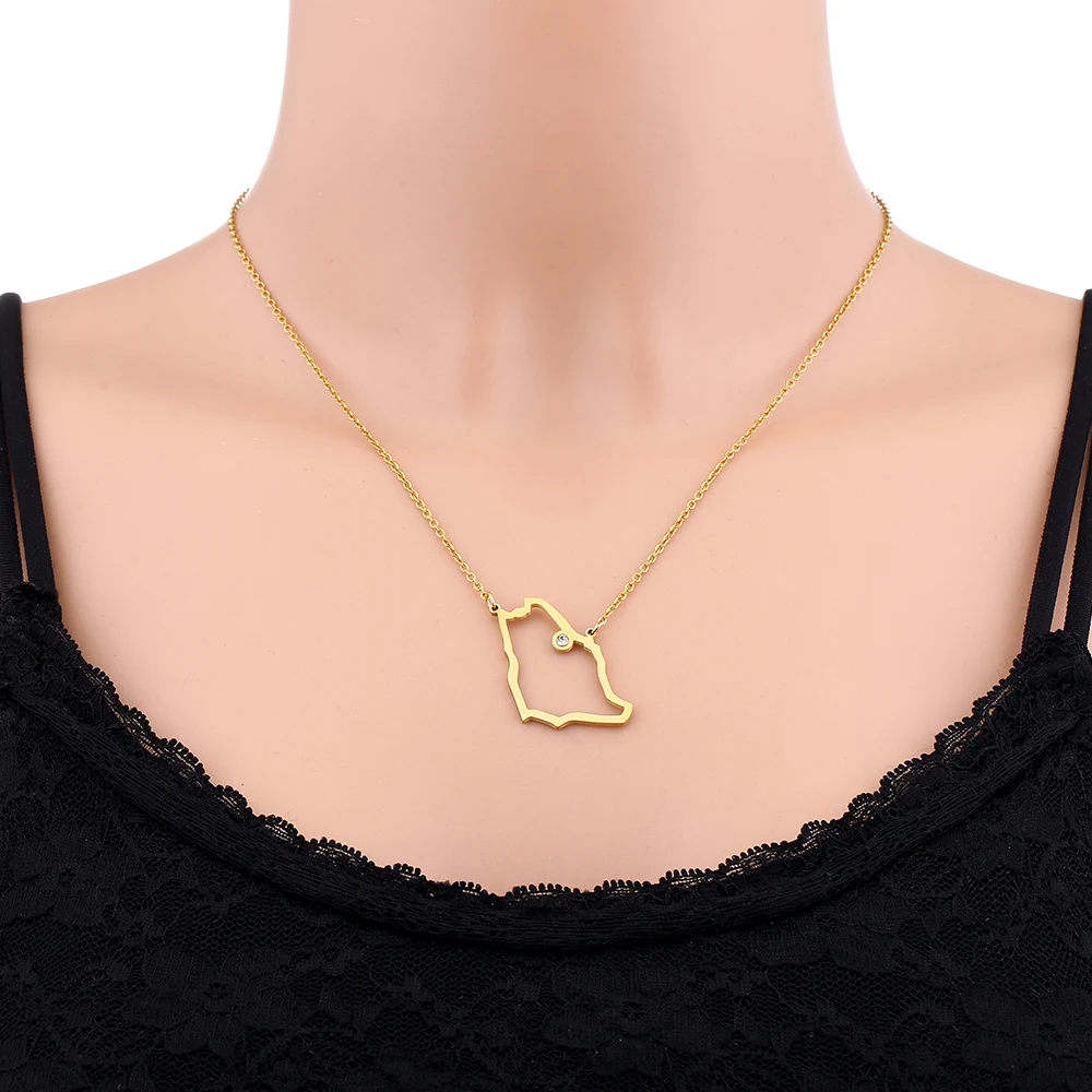 Fashion New Saudi Arabia Map Pendant Necklace For Women Girls Gold Silver Color Charm Stainless Steel Maps Jewelry