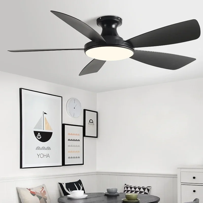 Nordic 56Inch Low Floor Ceiling Fan Light Black ABS Blade DC Remote Control Led Fan Lights Restaurant The bedroom 110V 220V