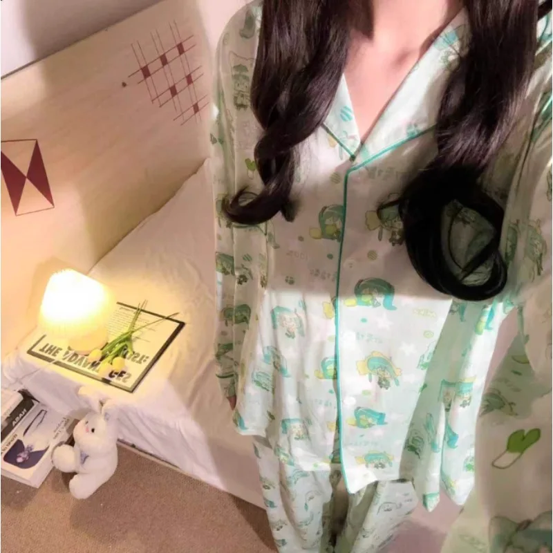 

2025 Hatsune Miku Kawaii Nightwear Set Collectio Cute Anime Pajama Themed Loungewear for Spring Fall Gifts