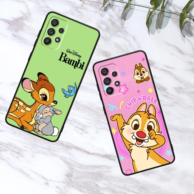 Caixa macia preta do telefone de Bambi do esquilo de Disney, 5G, A53, A52, A33, A32, A51, A71, A21S, A13, A73, A55, A22, A23, A35, A72, a54, A12