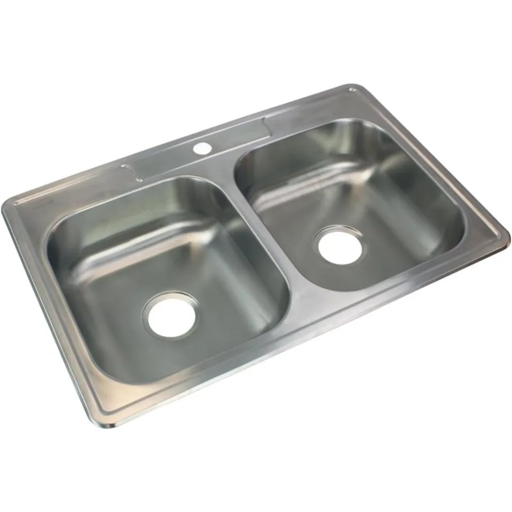 

STDE33226-1 Select 33-in x 22 1/64-in x 6-in Double Basin Drop-in Stainless Steel Kitchen Sink with 1 Faucet Hole