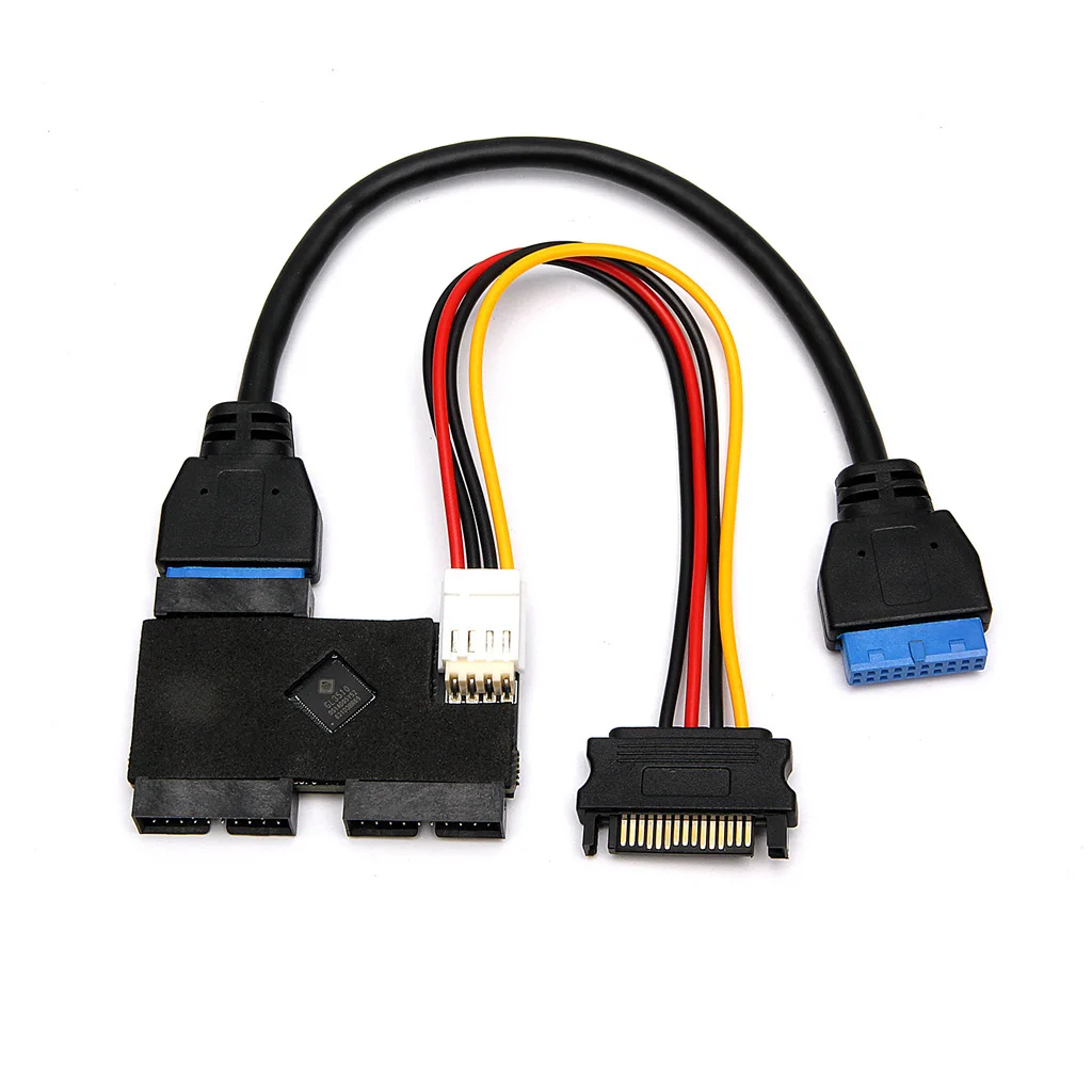 USB3.0 19‑Pin 1‑to‑2 Splitter USB Hub GL3510 Chip SATA 15Pin Auxiliary Power 5Gbps Internal Motherboard Header Expansion Adapter
