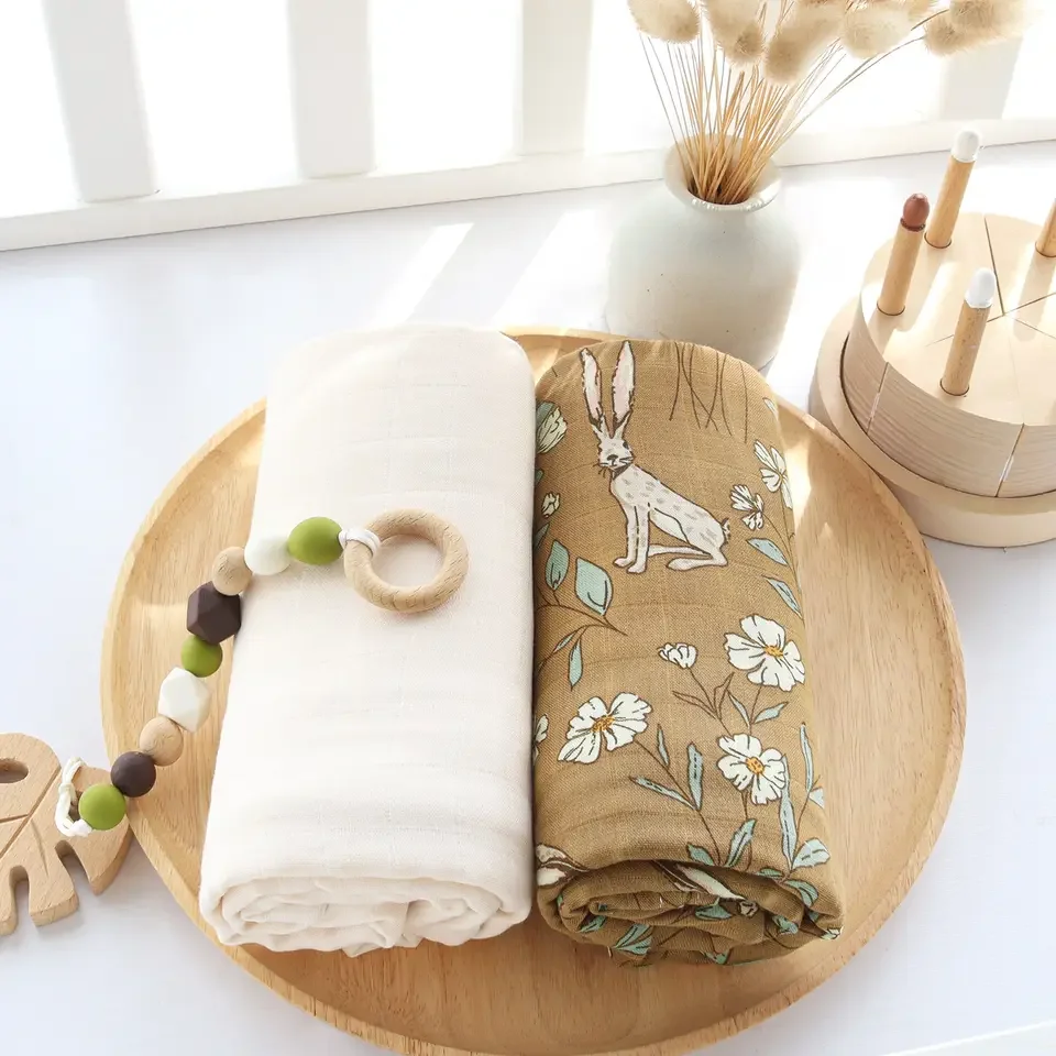 Muslin Baby Swaddle Blanket 70% Bamboo+30% Cotton Newborn Blanket Set Super Soft New Born Receiving Swaddle