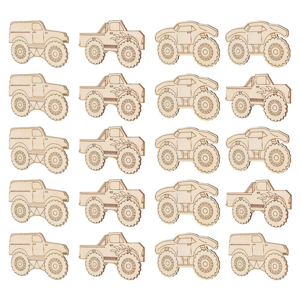 

20 Pcs Wooden Truck Decorations Unfinished Painting Crafts Tag Hanging Sign Blank Car Cutout Child