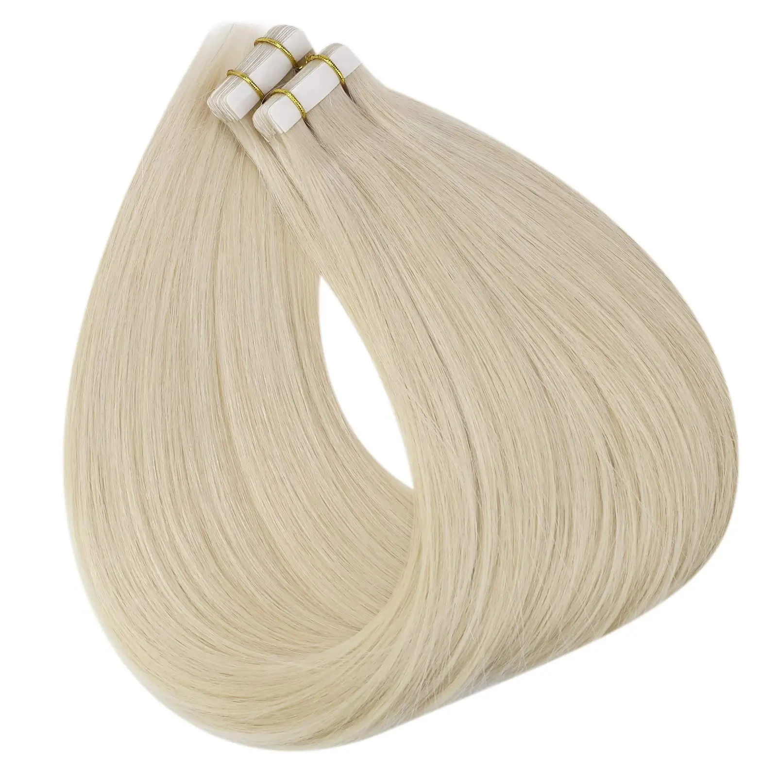 Tape In Hair Extensions Real Human Hair Single Donor Remy Hair Natural Invisible PU Seamless Tapes White Platinum Blonde 60