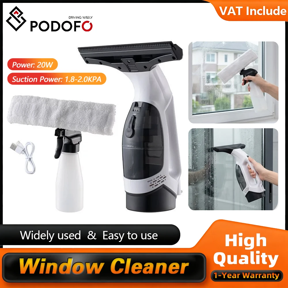 Nettoyeur de vitres électrique portable Podofo, nettoyeur de vitres domestique, essuie-glace rechargeable à aspiration d'eau pour miroirs, portes de douche, vitres de voiture