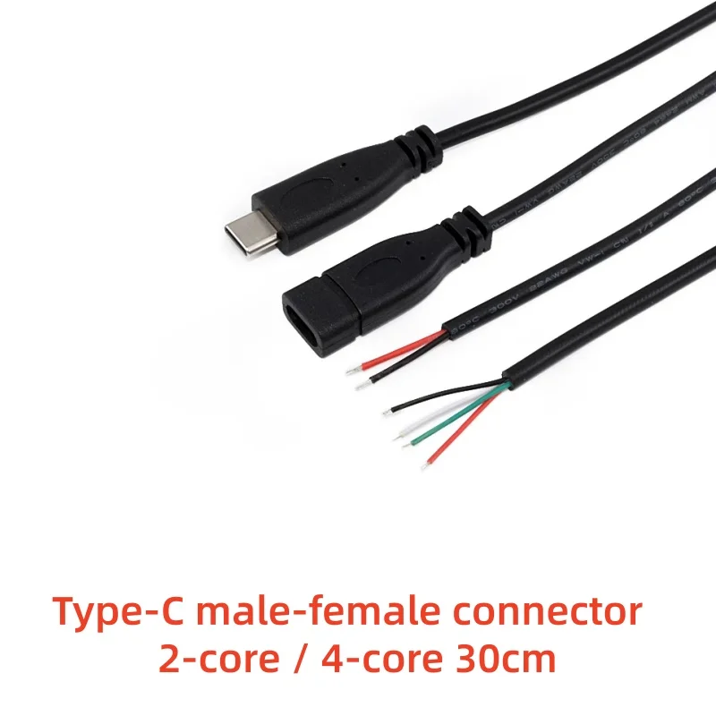 1/5Pcs USB Type C Male Female Plug Power Supply Charger Connector 2 Pin 4 Pin USB-C DIY Repair Cable Welding Type Wire 0.3M