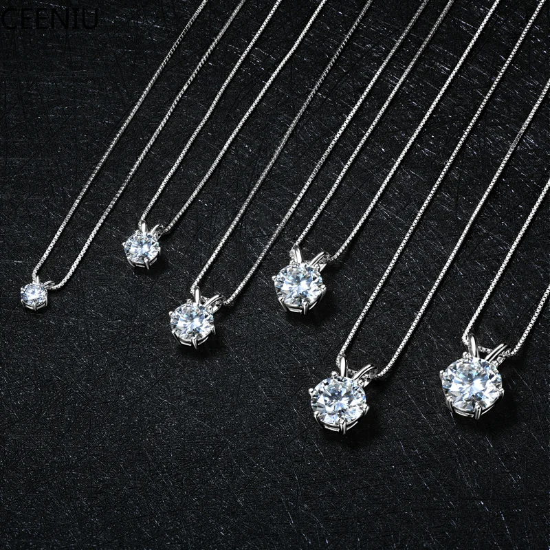 Certified 0.5-5ct Moissanite Pendant Necklaces S925 Sterling Silver Solitaire Necklace Chains For Women Jewellry Gifts