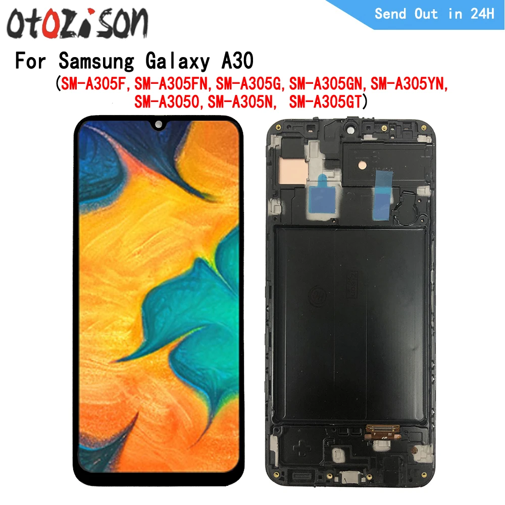 

6,4 дюймовый AMOLED-экран для Samsung Galaxy A30 SM-A305F SM-A3050, ЖК-дисплей, сенсорная панель, дигитайзер с рамкой в сборе