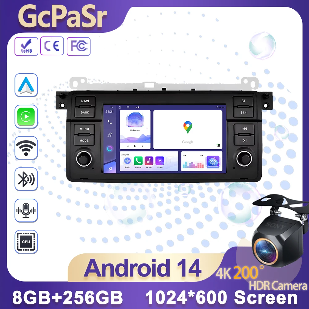 

Car Multimedia PlayerFor BMW 3 Series E46 M3 318/320/325/330/335 1998 1999 2000--2005 7" Android 14GPS Radio CarPlay Navigation