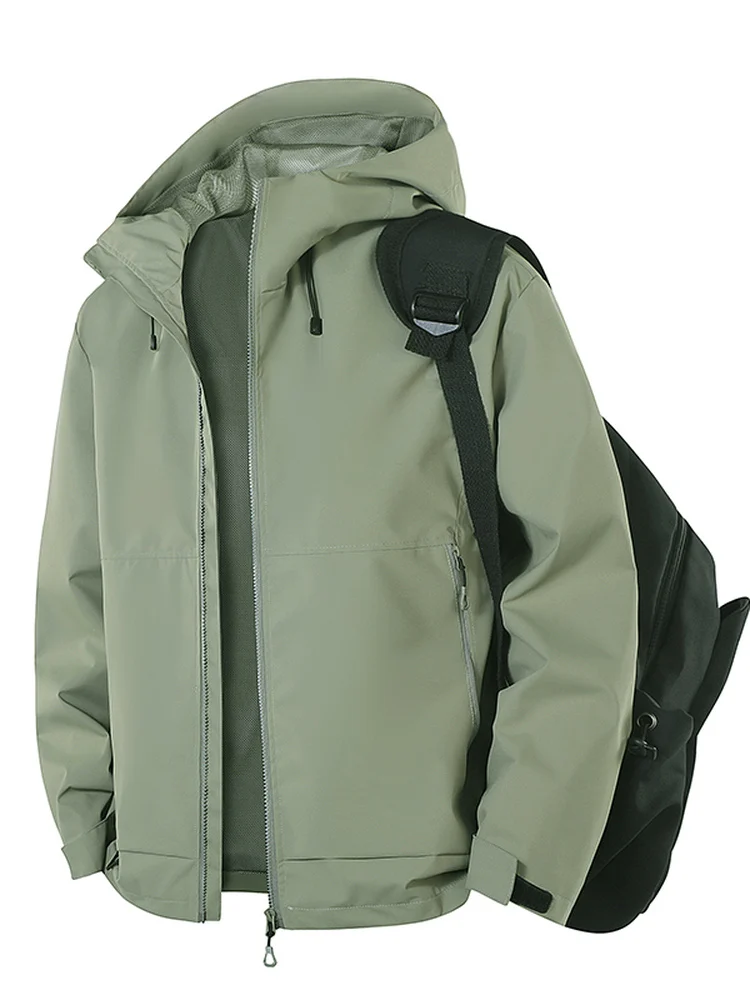 

Новая модная повседневная куртка унисекс 2025 года с капюшоном для походов, водонепроницаемая, из полиэфирного волокна, приталенного кроя, на молнии