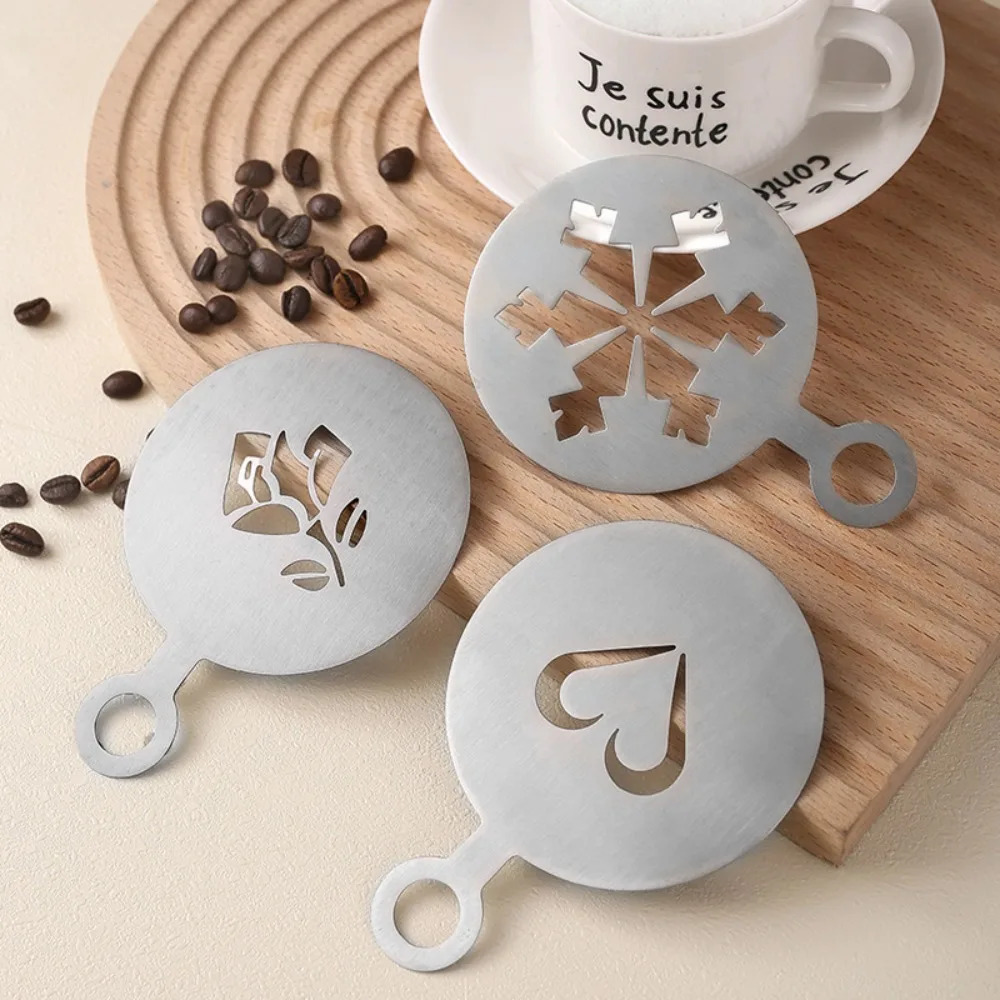 

Stainless Steel Coffee Latte Art Stencils Reusable Multi Pattern Coffee Latte Art Mold Silver Coffee Art Template Spray Paint