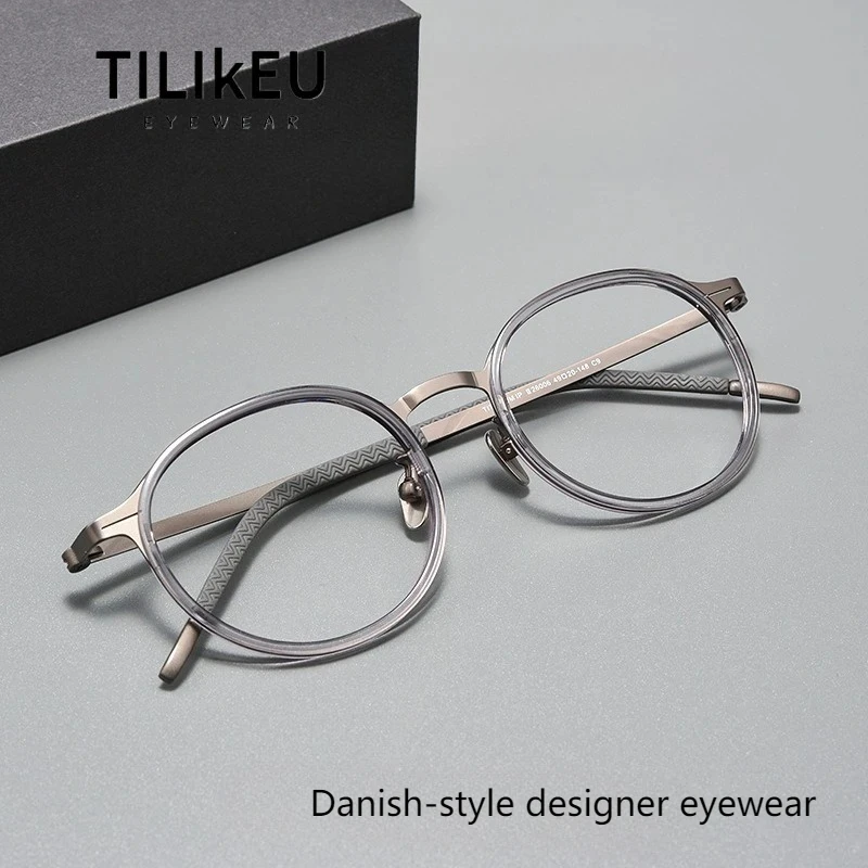 

Denmark New Titanium Glasses Frame for Men Ultralight Classic Screwless Round Spectacle Women's Optical Prescription Eye Glasses