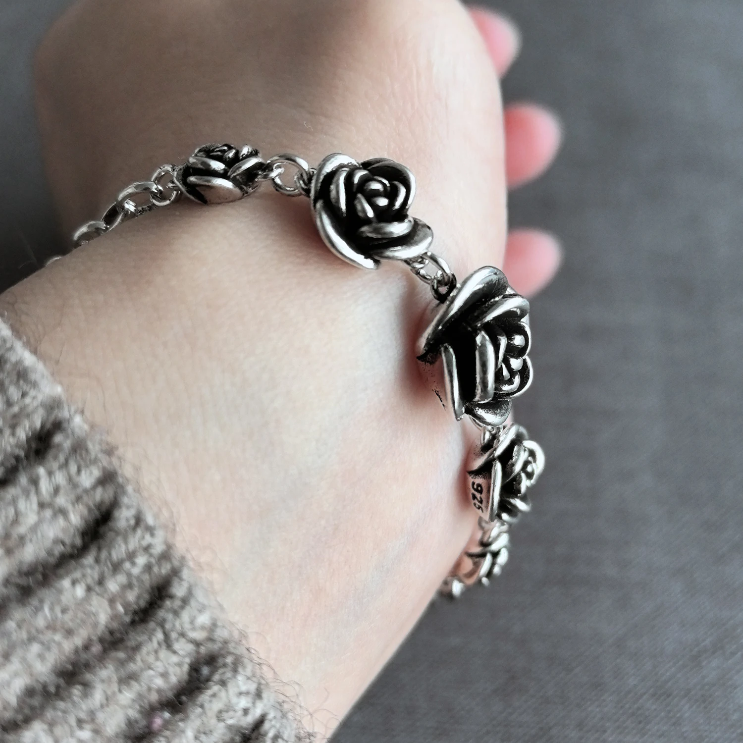 925 Sterling Silver Bracelet Rose Flower Linked Vintage Punk Adjustable Chain For Woman Girl Jewelry Gift Dropship Wholesale