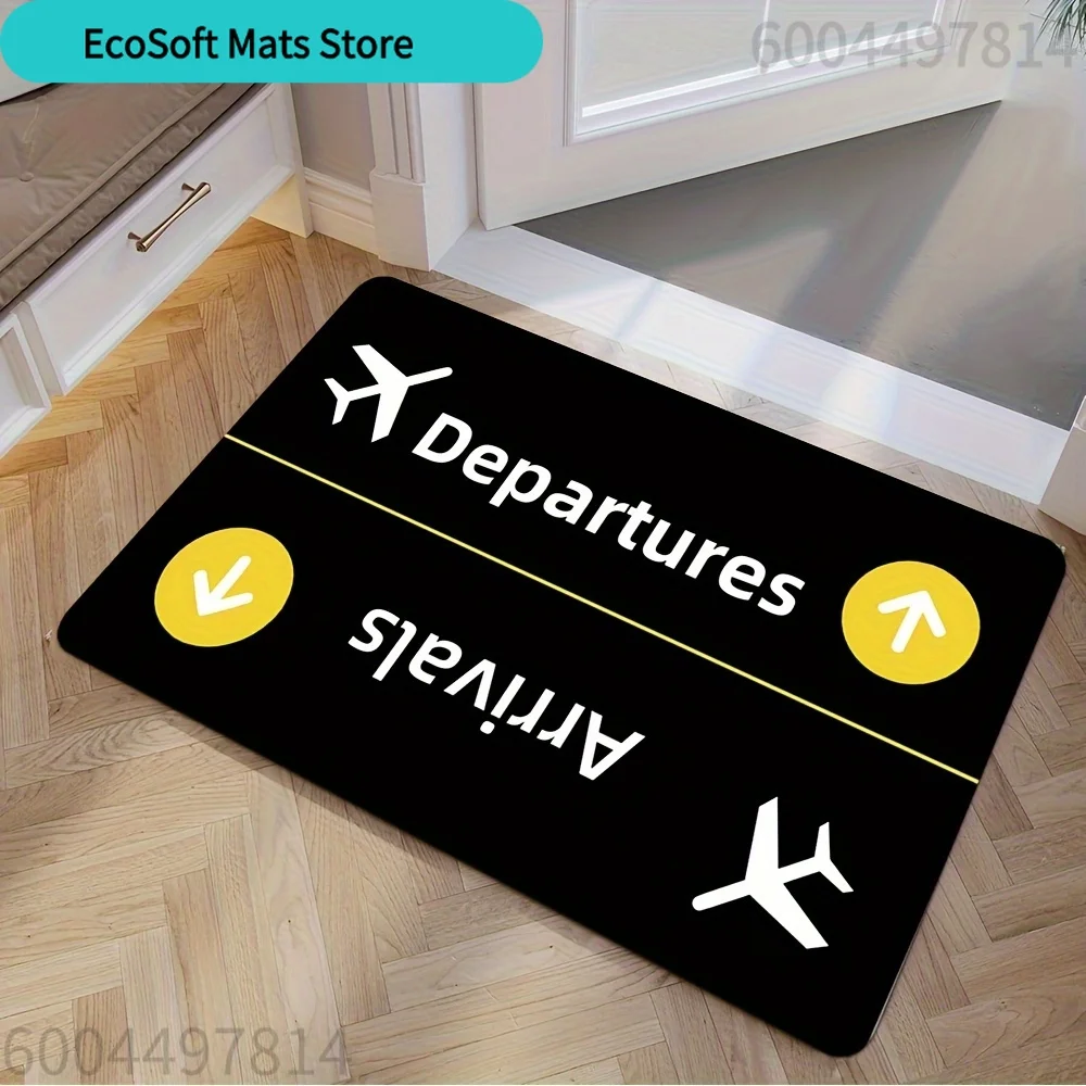 One Arrival and Departure Airplane Theme Door Mat - Crystal Velvet Rectangular Mat, Machine Washable, 1000g per Square Meter,