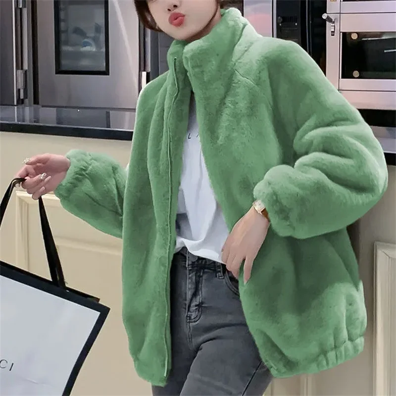 Women Fleece Jacket Autumn and Winter New Standing Neck Warm Coat Female Soft Cardigan Zipper Jackets Fashion Women's Clothing