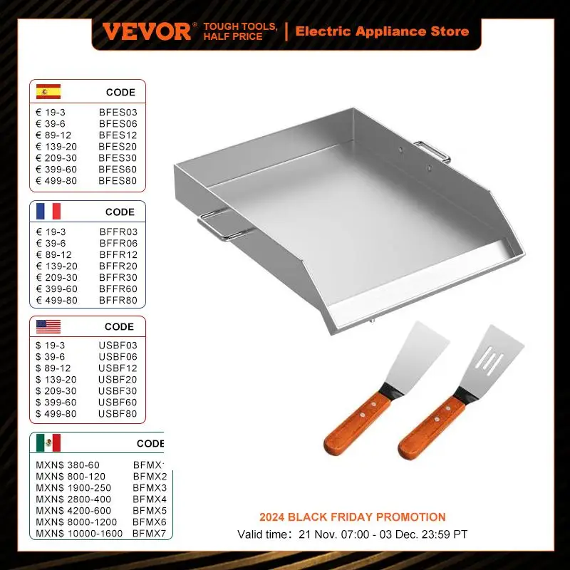 VEVOR Plancha Inox Barbecue à Charbon de Bois Plaque de Cuisson en Acier Inoxydable 46 x 40cm Plaque