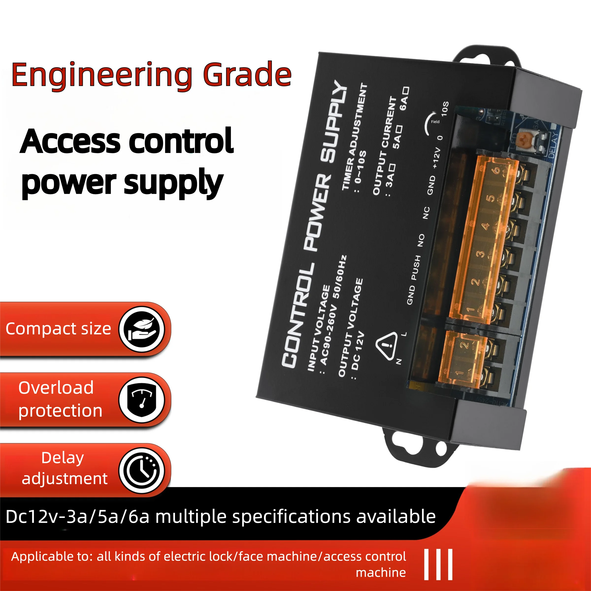 Professional Access Control Power Supply - 12V 3A/5A Stable Output DC Power Adapter for Door Access Control Systems, CCTV, Elect