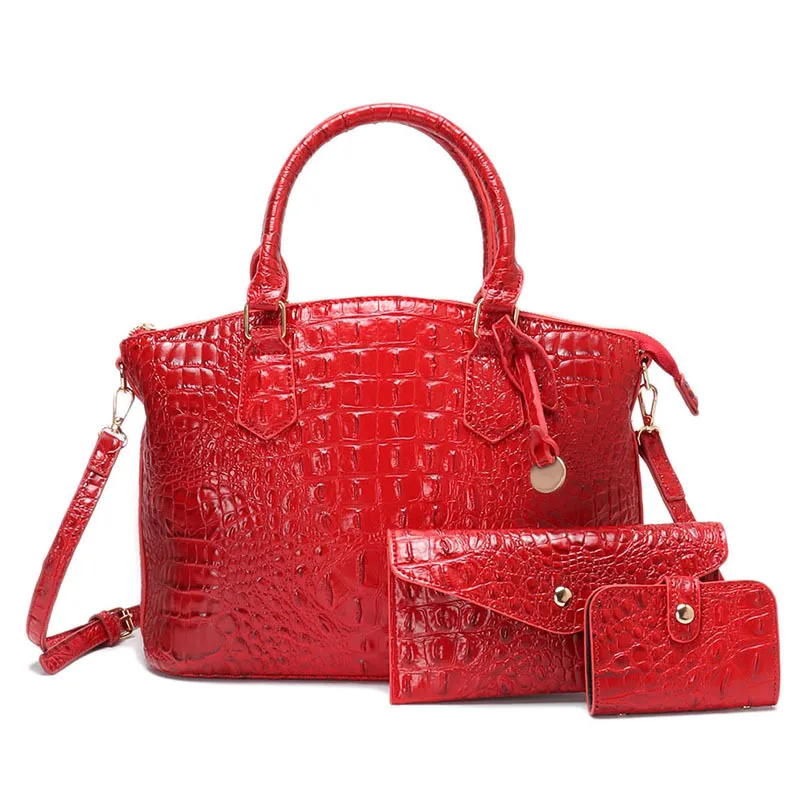 

Сумка с тиснением под крокодила, классическая стильная сумка через плечо, женская кожаная сумка-портфель, разноцветная винтажная водонепроницаемая сумка, 3 шт.