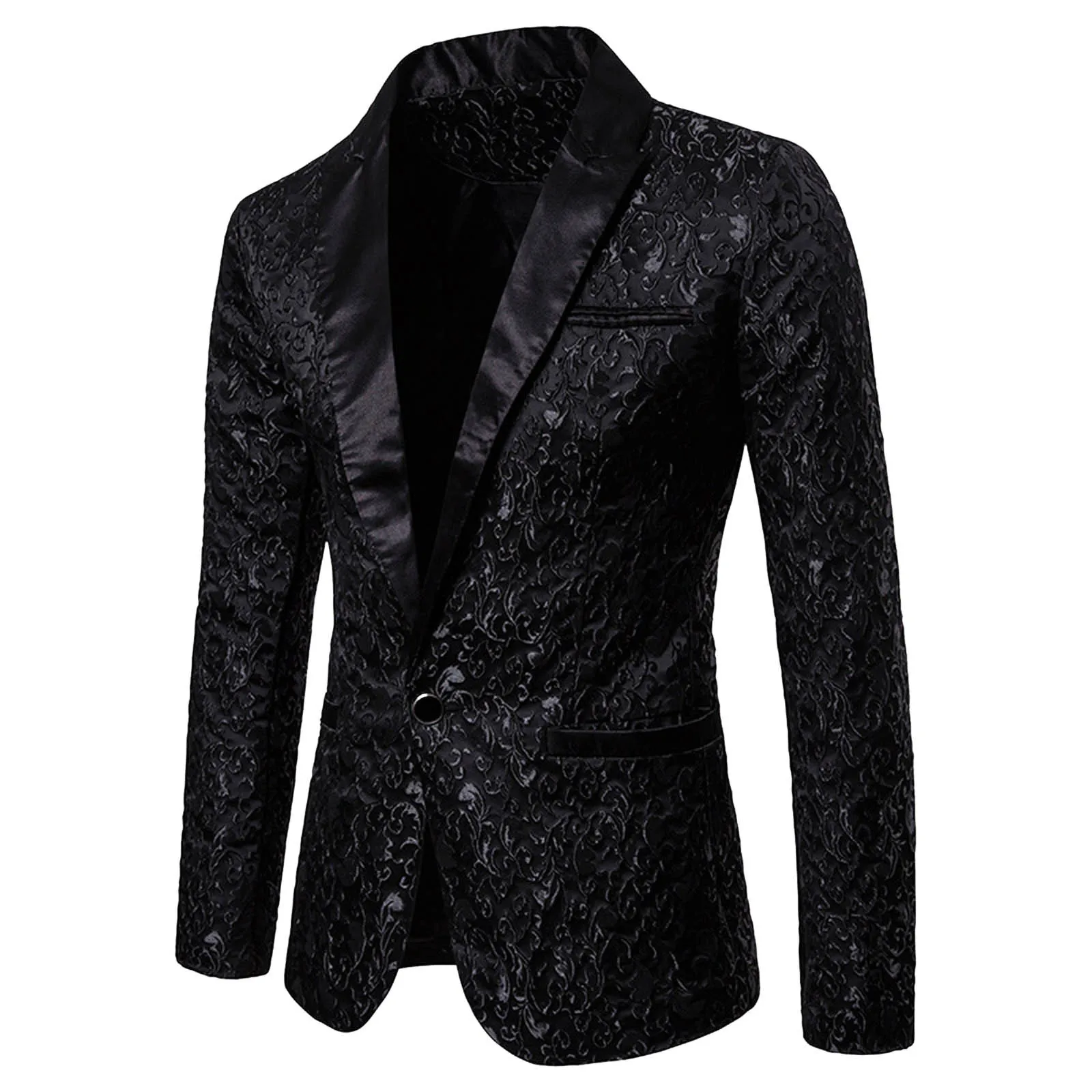 Fashion Men Business Social Jacquard Suit Jacket Single Breasted Top Black / White / Gold Men\'s Wedding Party Dress Blazers Coat