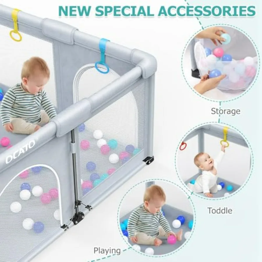 Box per bambini OCATO: Box pieghevole per neonati e bambini piccoli Penna da gioco grande Box portatile Recinzione Area di sicurezza per interni ed esterni T