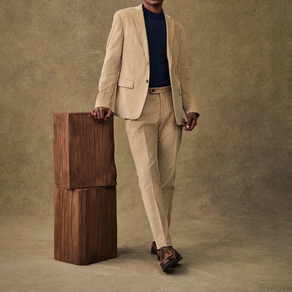 

Corduroy Fabric Matching Sets Outfits Men's Two-Piece Set Single-Breasted Man Suit Set Casual Style Notch Lapel Trends Costumes