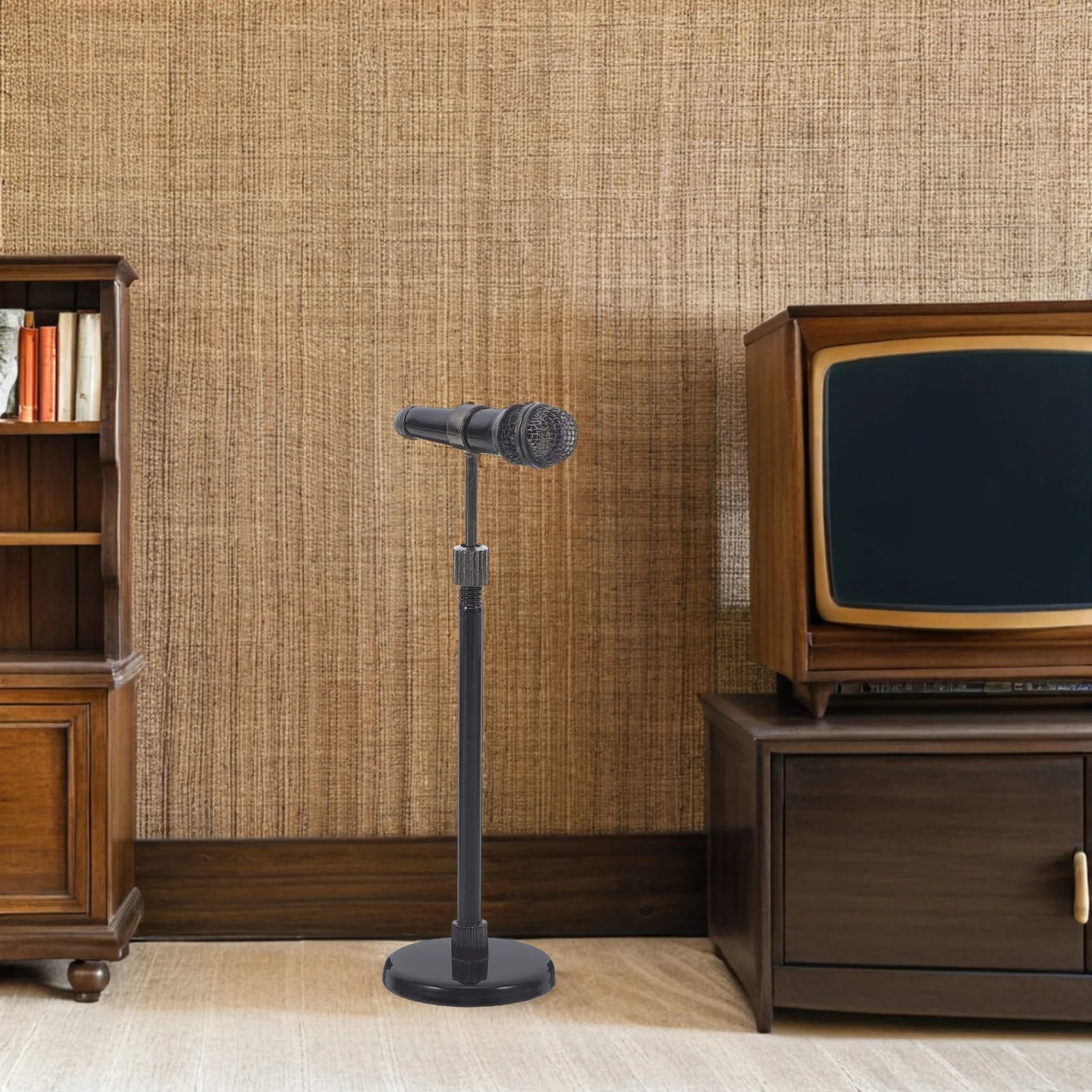 

Miniature Microphone Retro Style Simulation Prop Stand Kids Pretend Karaoke Party Favors Dollhouse Musical Instrument Ornament