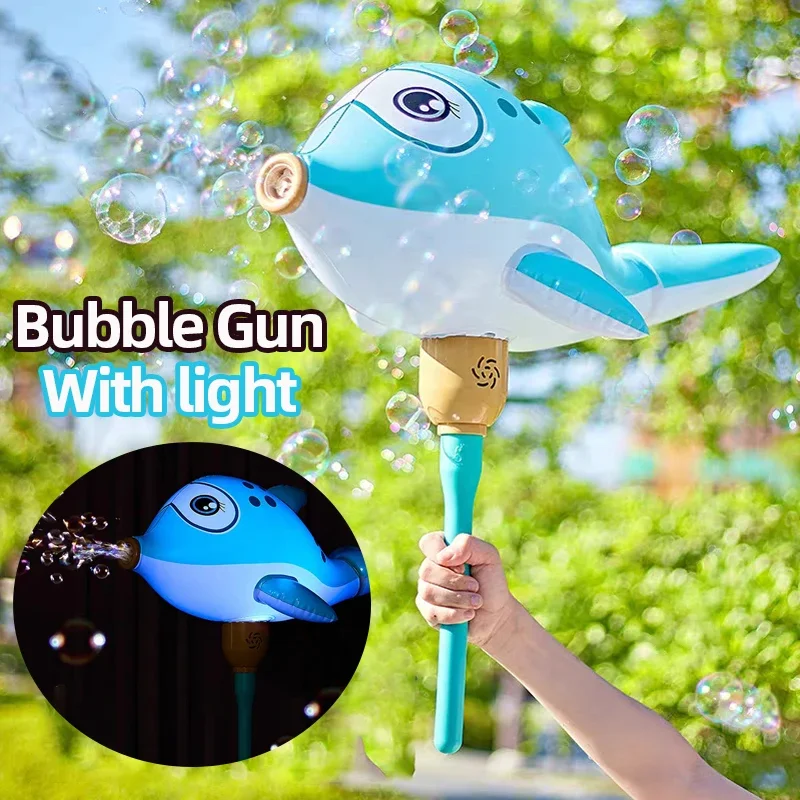 Bubble Gun Electric Inflatable Dolphin Cartoon Outdoor Toy with LED light Soap Bubbles Balloon Toys for Boys Girl Children Gifts