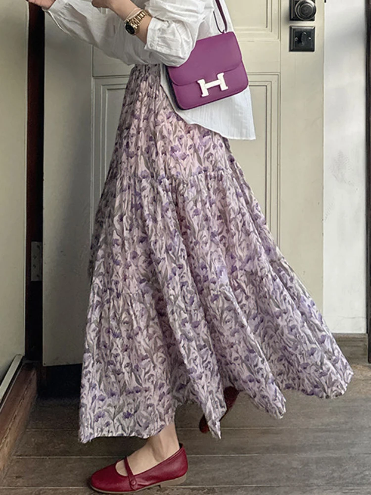 

Floral Skirts Women Gentle Mori Girl Style Spring Female Casual Vintage Korean Version Empire Prairie Chic A-line Aesthetic New