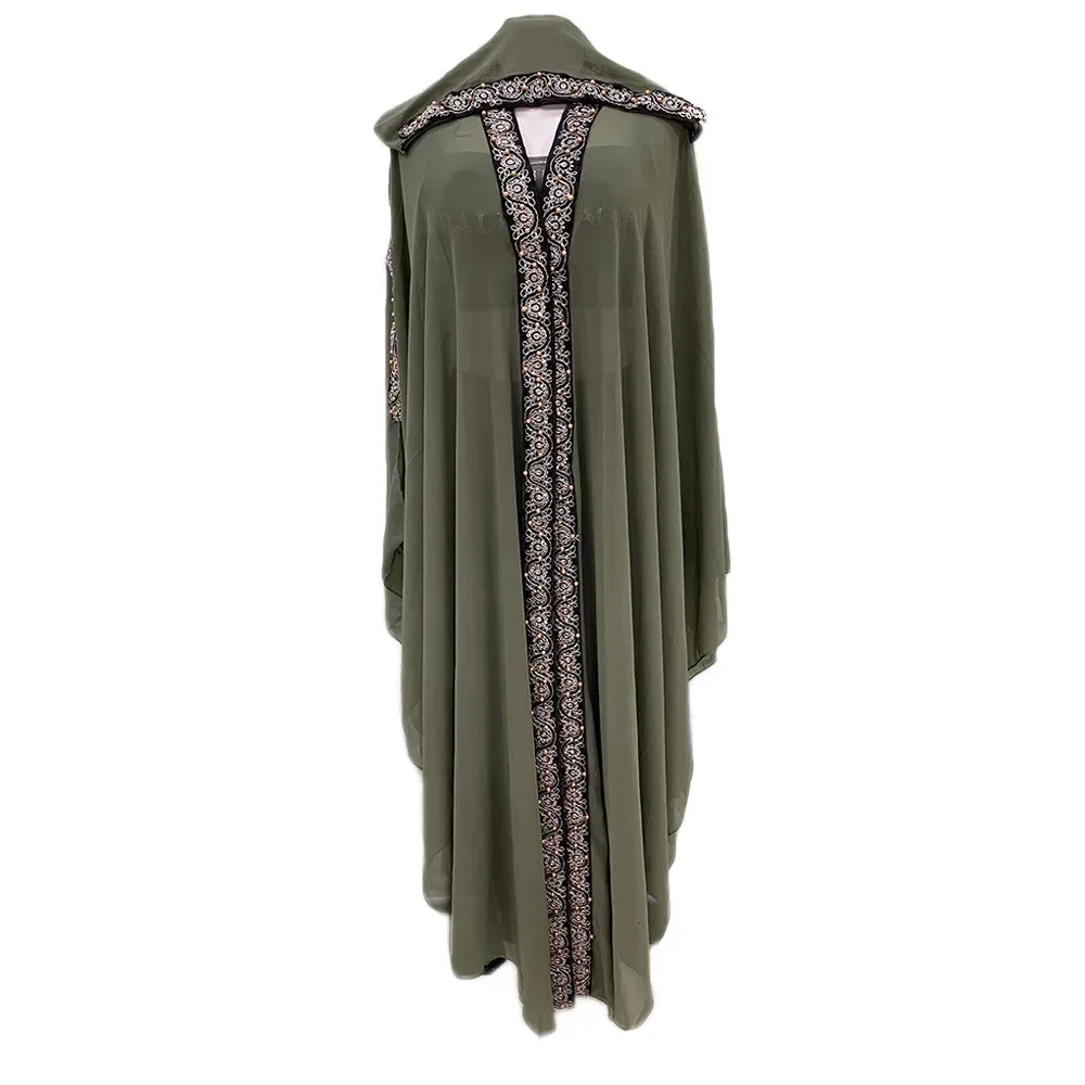 Abaya Marocco Caftano Dubai Abito lungo con cappuccio Manica a pipistrello Farasha Caftano Donne musulmane Kimono aperto africano Boubou Abito lungo da sera