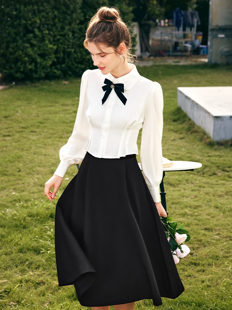 

OLrain винтажные французские атласные рубашки 2025, женская осенне-осенняя блузка принцессы с бантом и длинными рукавами, элегантные облегающие топы O23CX69619