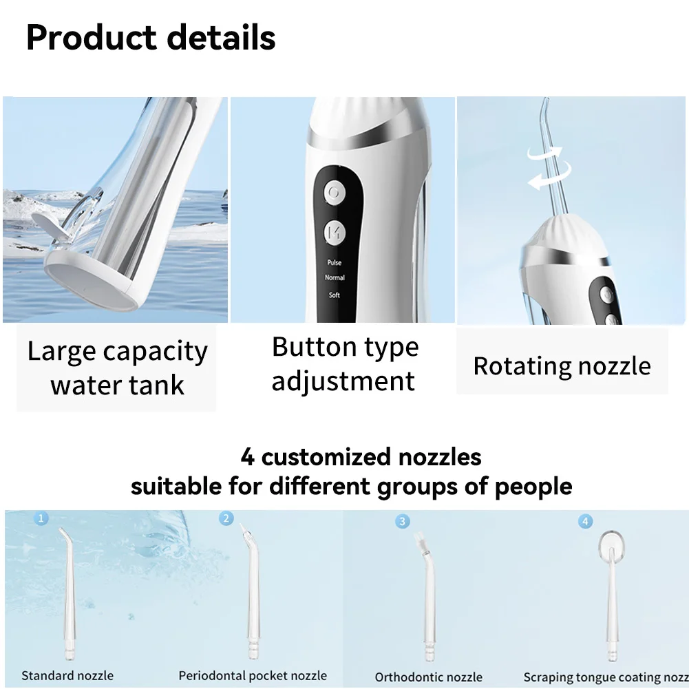Oral Irrigator 3 Cleaning Modes Portable Rechargeable Waterproof  IP65 Dental Water FlosserTeeth Whitening Jet Floss 200ML