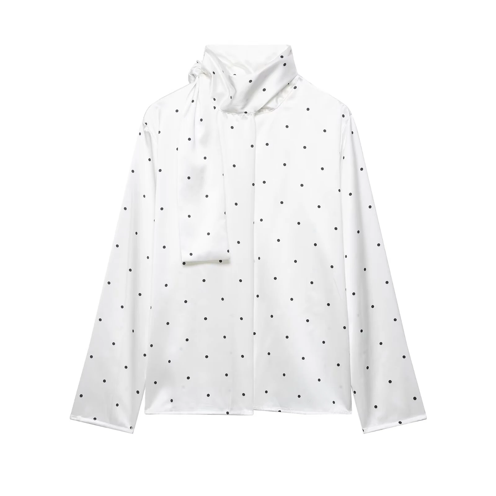 

European and American style 2026 spring new women's clothing design sense versatile polka dot fashion scarf style shirt