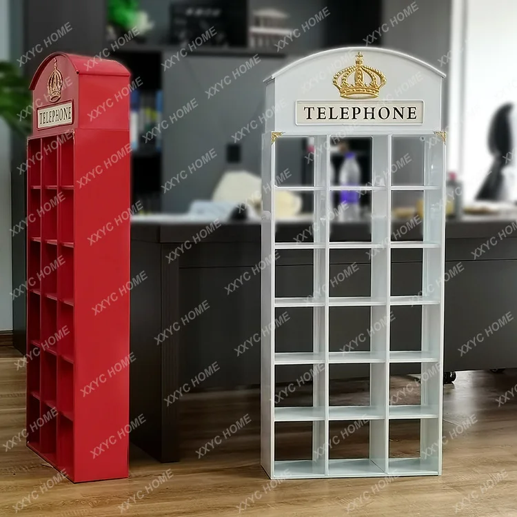 British Style Telephone Booth Decoration Practical Shelf Metal Iron Art Handmade Storage Decoration Photography Props Crafts