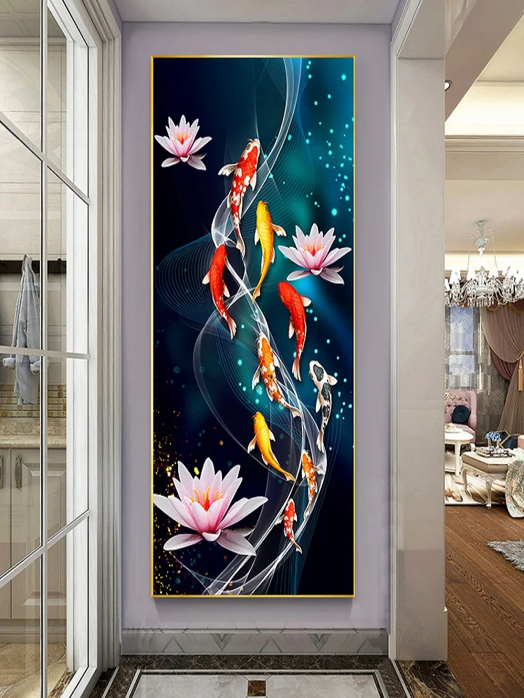 

New 2026 Vertical Cross Stitch Kit Carp Lotus Nine Fish Embroidery Small Bedroom Cotton Fabric Art Living Room Thread Embroidery