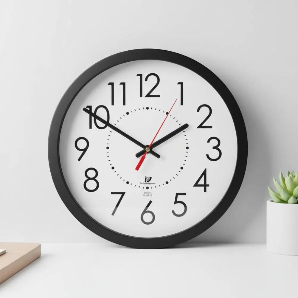 

Modern Electric Wall Clock with White Dial, 14.5-Inch Black Frame, Eco-Friendly Design for Home Office Decor