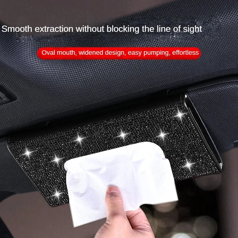 1pc Car Rhinestone Tissue Box Holder High-end Luxury Sun Visor Multicolor Paper Box Bling Auto Interior Storage Car Acessories