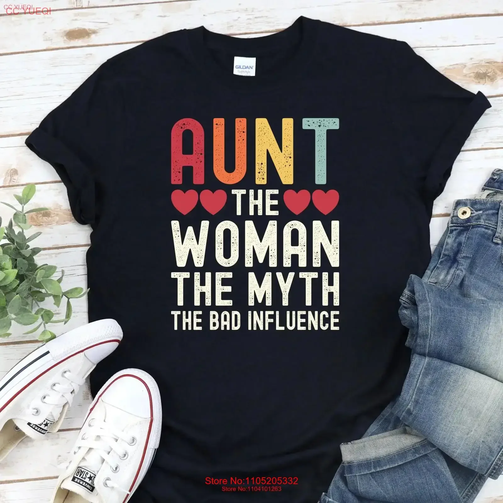 Funny AunT T Shirt The Woman Myth Bad Influence birthday gift for Auntie from niece Retro vintage Washed Top For Everyday Wear