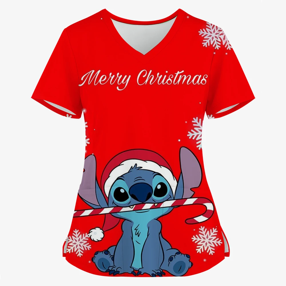 T-shirt Summer Merry Christmas Woman Clothes Hospital Tops Disney Top Women 2024 Nurse Uniform Stitch T-shirts Tees Women's Top