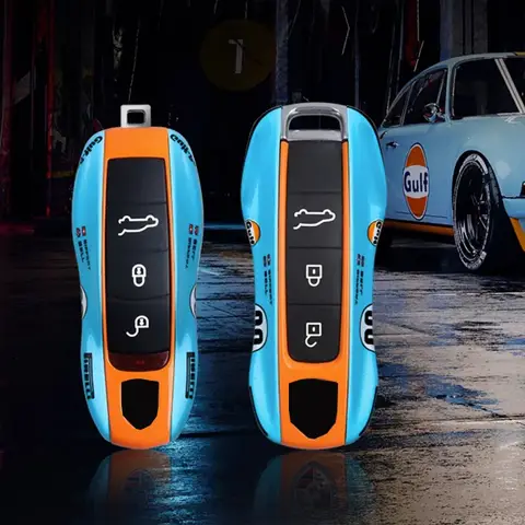 포르쉐 마칸 카이엔 718 파라메라 911 개조 자동차 키 케이스 커버, 포브 키체인 액세서리, 걸프 메모리얼 버전, #20