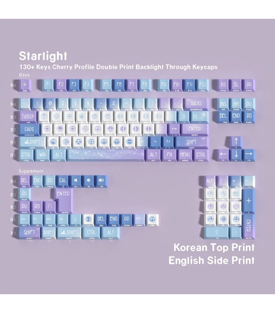 Keycap Korean English Side engraved keycap Mechanical keyboard Double engraved light transmission Pbt Original full set