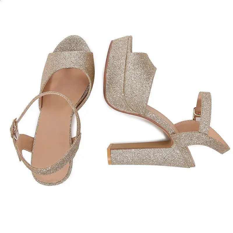 Fashion Womens Shoes 2025 Female Sandal Block Heels Large Size Open Toe Luxury Girls Gold Chunky New Velvet Beige Summer Low Com