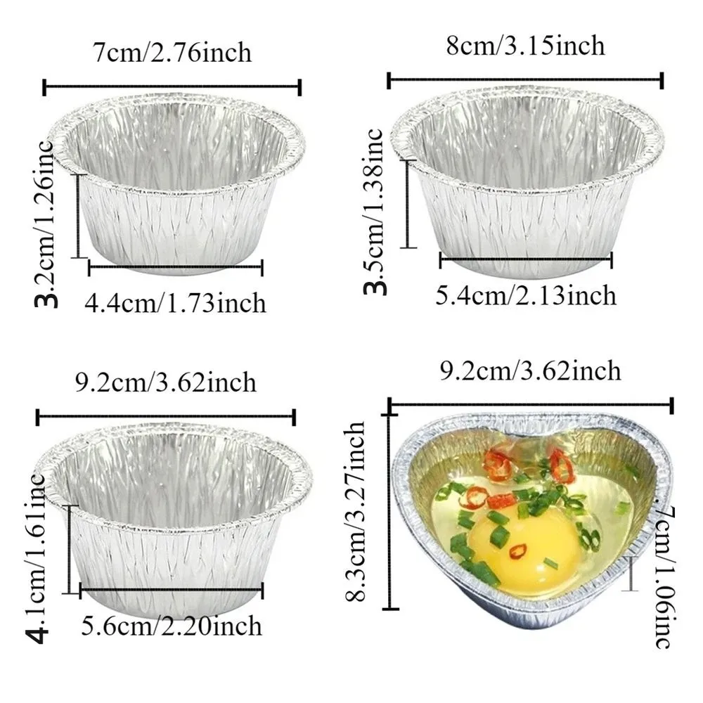 50Pcs Disposable Aluminum Tin Foil Baking Pans Non-stick Food Grade Tinfoil Tray Oil-Proof Practical Baking Cup Tray Egg 6