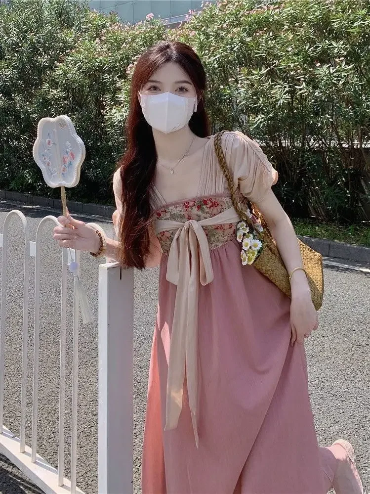 طقم فستان هانفو اليومي الصيني التقليدي لعام 2025 فستان نسائي على الطراز القديم فستان محسن على الطراز الشرقي فستان هانفو اليومي الوردي للنساء