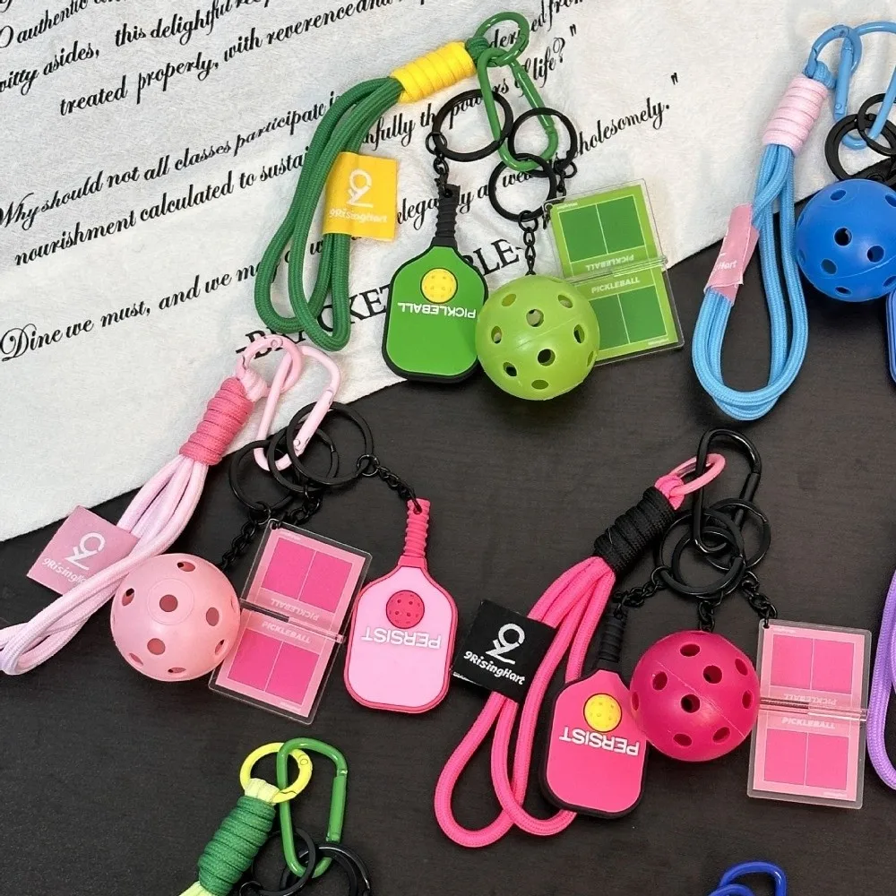 PVC Pickleball Paddle Set Keychain Detachable with Buckle Simulation Pickleball Keyring Dopamine Bag Charm Bag Accessories